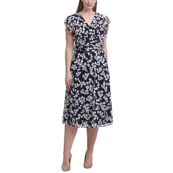 Jessica Howard Blue‎ White Floral Chiffon Knee Length Dress - Picture 10 of 10
